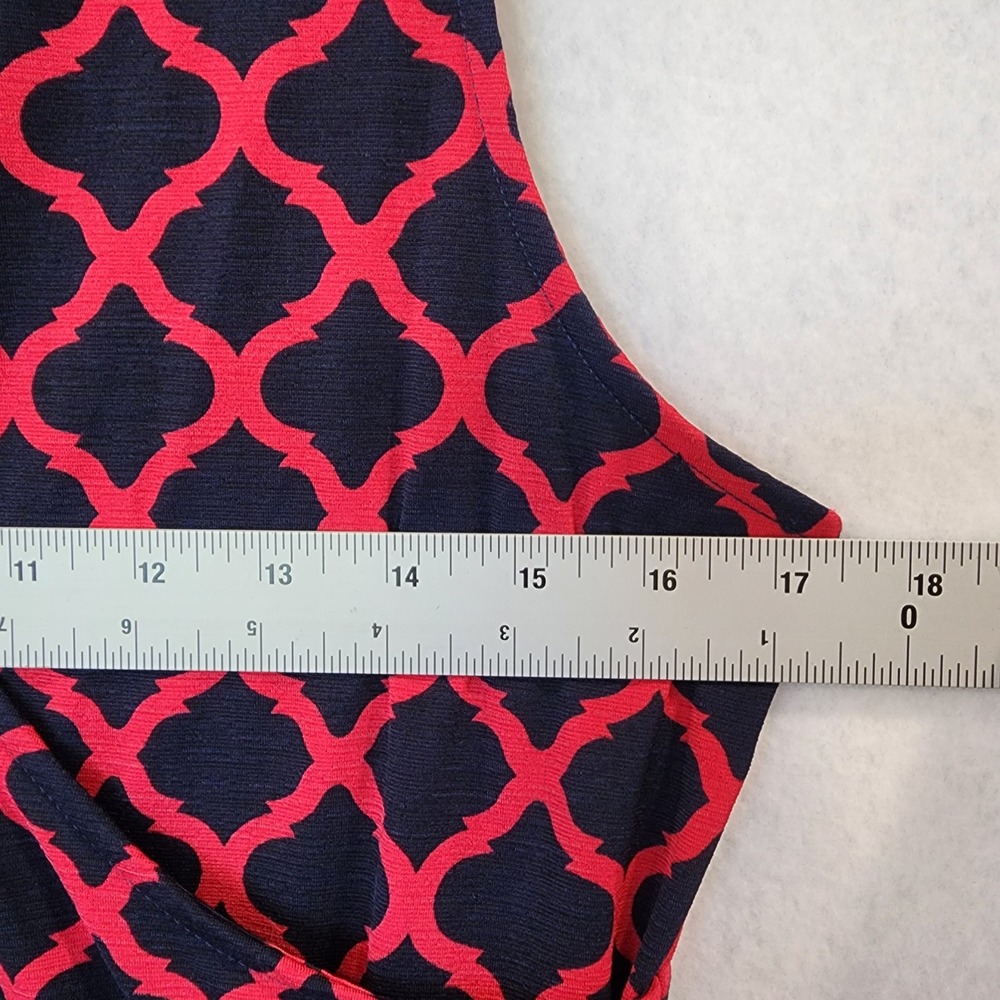 41 Hawthorn Womens Navy Red Quatrefoil Faux Wrap Fit Flare Dress Large SFKOK368 - Picture 4 of 7